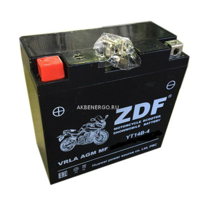 Аккумулятор ZDF Moto Battery 1214.1 VRLA (YT14B-4) прямая