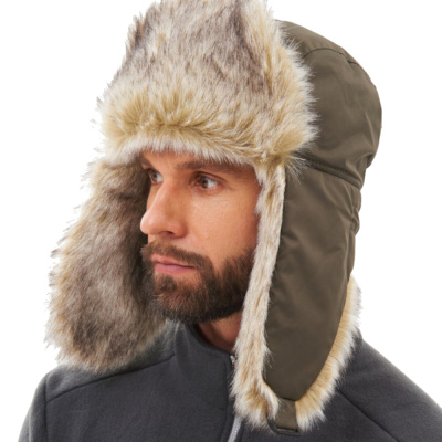 Шапка ушанка зимняя Евро Волк цвет Хаки ткань Taslan (Размер 56-58 )