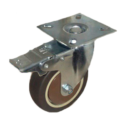 Колесо_коричневая мягкая резина  поворот. с тормоз.(металл)  50мм (SCGB(M)25)