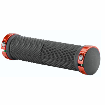 Ручки руля XH-G59BL 130 мм чёрные, с красными алюминиевыми кольцами, резина, арт. 150218