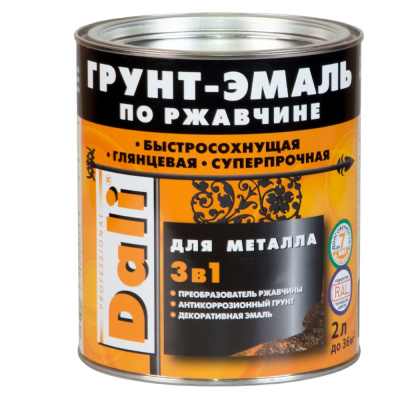 ГРУНТ- ЭМАЛЬ ПО РЖАВЧИНЕ "DALI"  3 В 1 ВИННО-КРАСНЫЙ (RAL 3005)  2 Л (3) "РОГНЕДА"