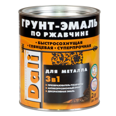 ГРУНТ- ЭМАЛЬ ПО РЖАВЧИНЕ "DALI"  3 В 1 ЧЕРНАЯ (RAL 9005)  2 Л (3) "РОГНЕДА"
