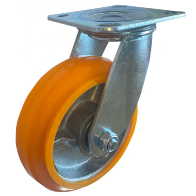 Колесо  б/г Желтый полиуретан. поворот. 200мм (Korean PU "8")