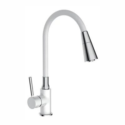 СМЕСИТЕЛЬ ДЛЯ КУХНИ F4044-8 ГИБКИЙ ИЗЛИВ, БЕЛЫЙ/ХРОМ (1/10) "FRAP"