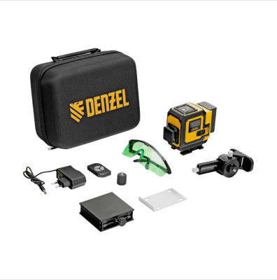 Уровень лазерный мультипризменный DLV-360-3C, 30 м, зеленый луч, Li-Ion 2,4 Aч, кейс// Denzel