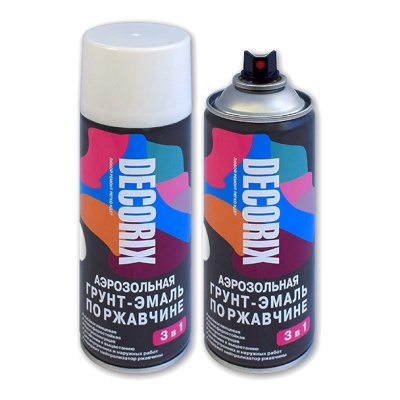 Грунт-эмаль аэрозольная по ржавчине 3в1 DECORIX 520мл,белый глянцевый