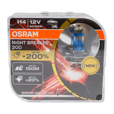 Лампа авт. 12V (+200%) H4 60/55W P43t (комплект: 2 шт.) Night Breaker 200 Osram
