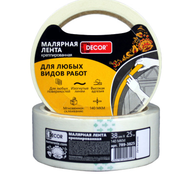 Лента малярная DЕCOR 38 мм х 50 м, креппированная, 140 мкм (63шт/уп)