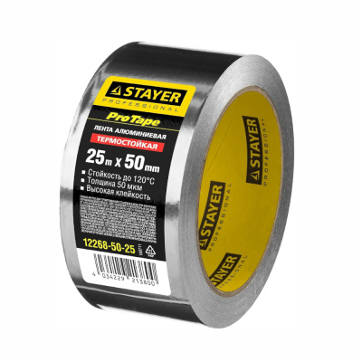 Лента самоклеящаяся, PROFESSIONAL (12268-50-25)STAYER  ProTape 50 мм, x 25 м до 120 °С, Алюминиевая 