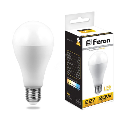 Лампа светодиодная LED 20вт Е27 теплый Feron